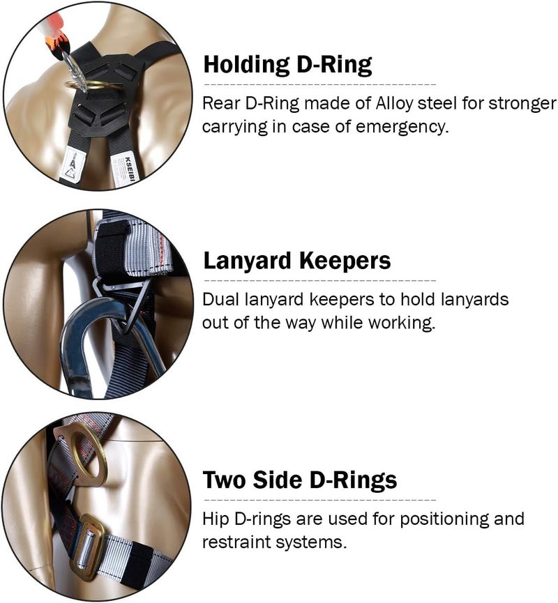 KSEIBI 421026 Fall Protection Safety Harness Kit W 3 D-Rings for Lanyard DELUXE Safety Protection Arrest and Carry Bag - Image 4